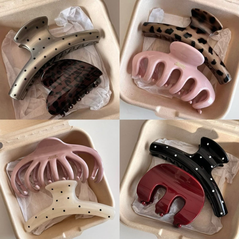 Korean style sweet & cool polka dot hair claw clip - large size, high-end, for thick hair - shark clip for the back of the head - hair accessories for women