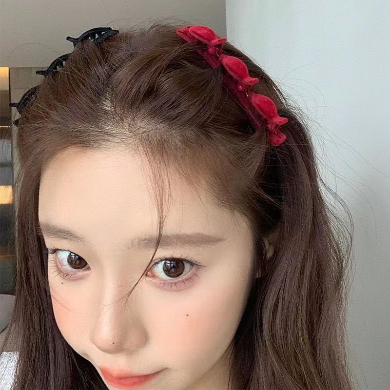 Broken hair storage clip red braided hair clip female princess head flocking fluffy bangs clip side duckbill clip headwear