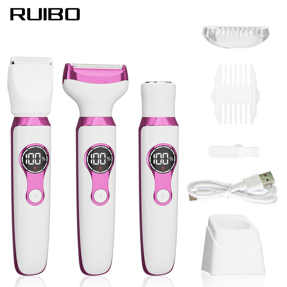Multifunctional shaver with type-c charging base - 3-in-1 women's electric epilator for underarm, leg, and intimate area hair removal