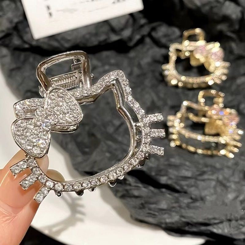 Girly heart diamond kt cat metal clip back head hair shark clip k-style half-tied hair cat hair clip headwear