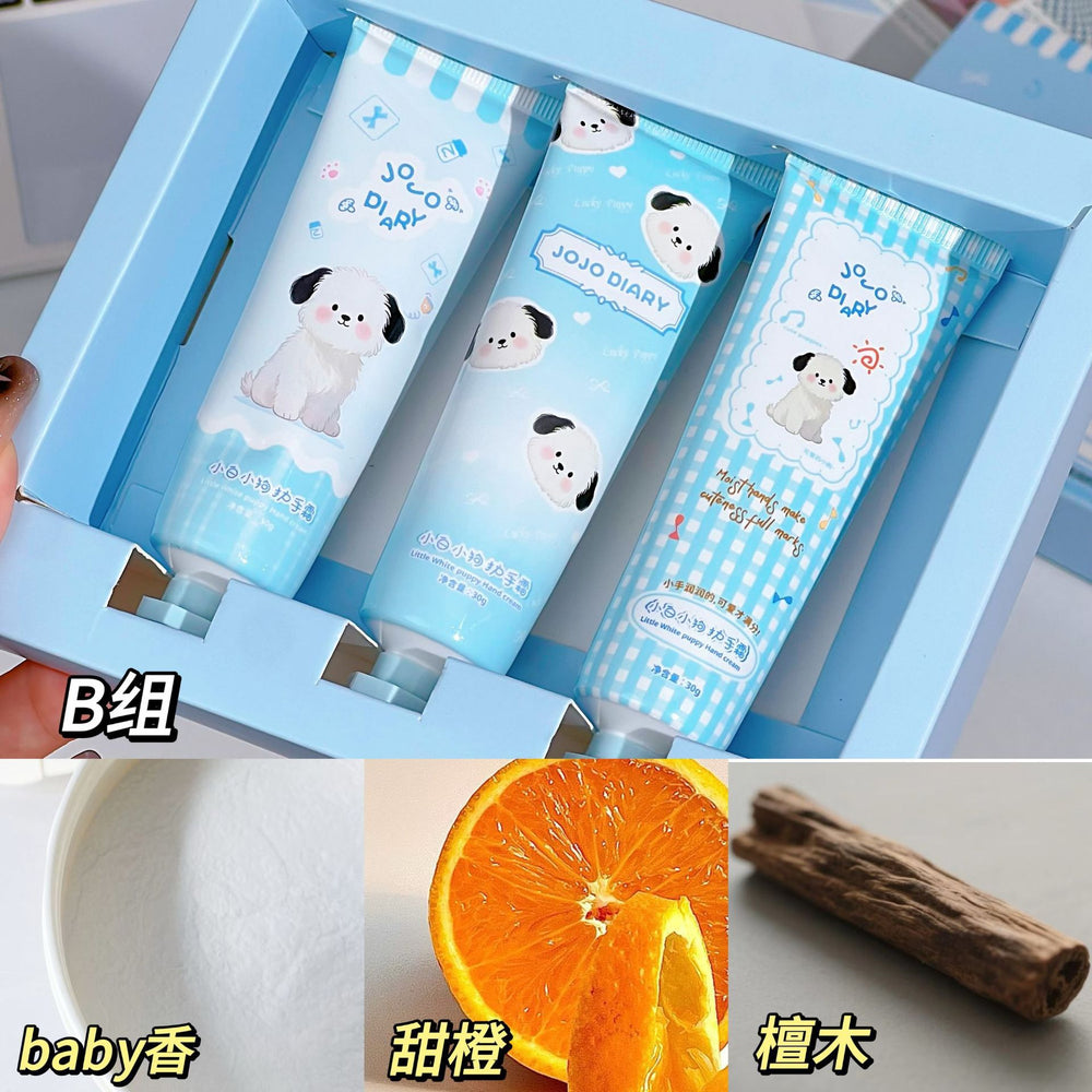 Jiujiu diary little white dog hand cream set - long-lasting fragrance, refreshing, non-greasy, moisturizing, and anti-chapping for men and women