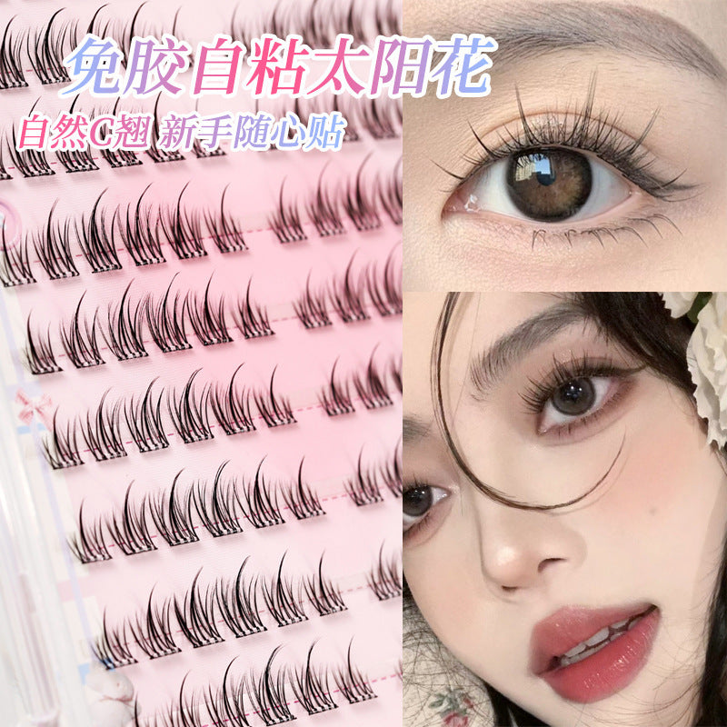 Xixi sunflower comic glue-free false eyelashes, 10 rows, large capacity, natural simulation, individual cluster segmented eyelashes