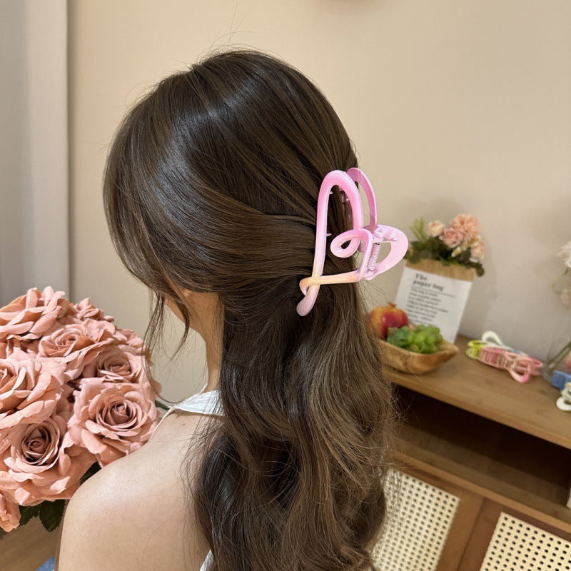 Gradient color love gripper female plastic large cute sweet 2024 new style shark clip for the back of the head summer hair clip