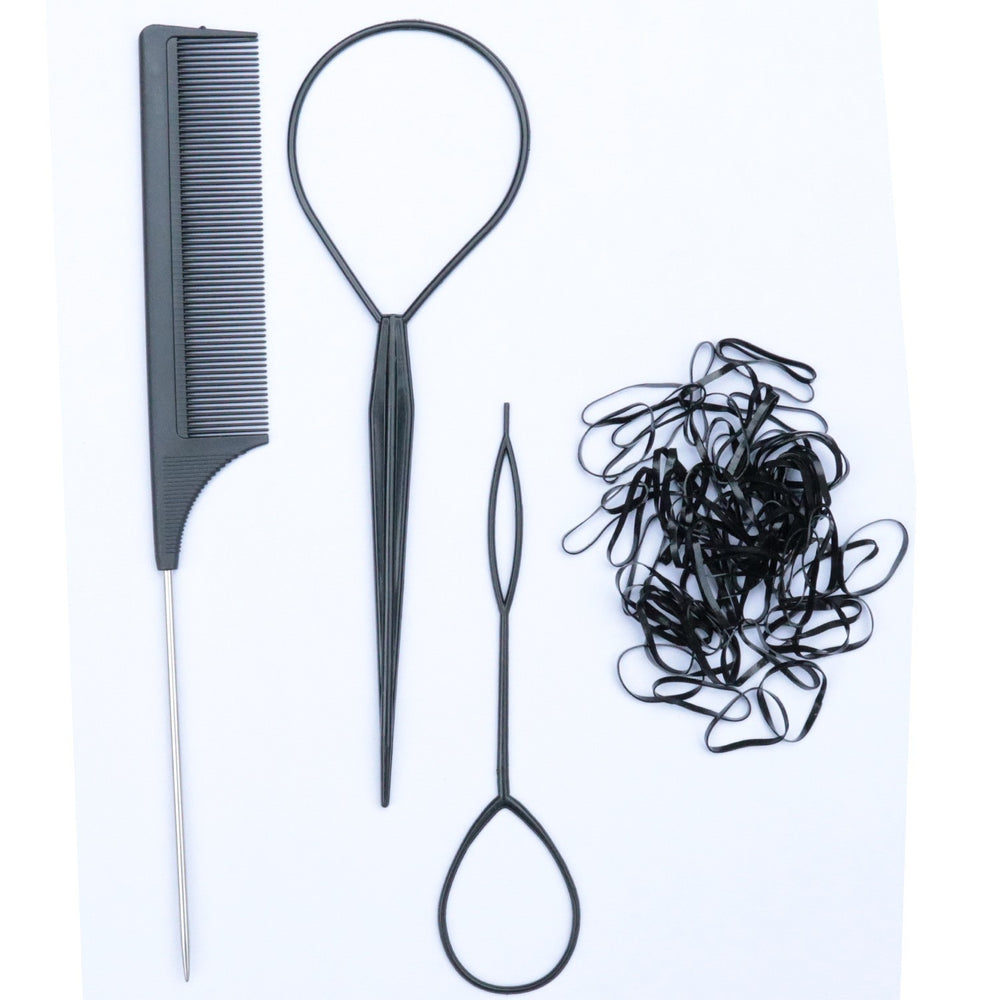 Manufacturer wholesale pointed tail comb hair pulling needle rubber band 4-piece set colorful hairdressing highlighting comb hair cutting comb hair extension steel needle comb