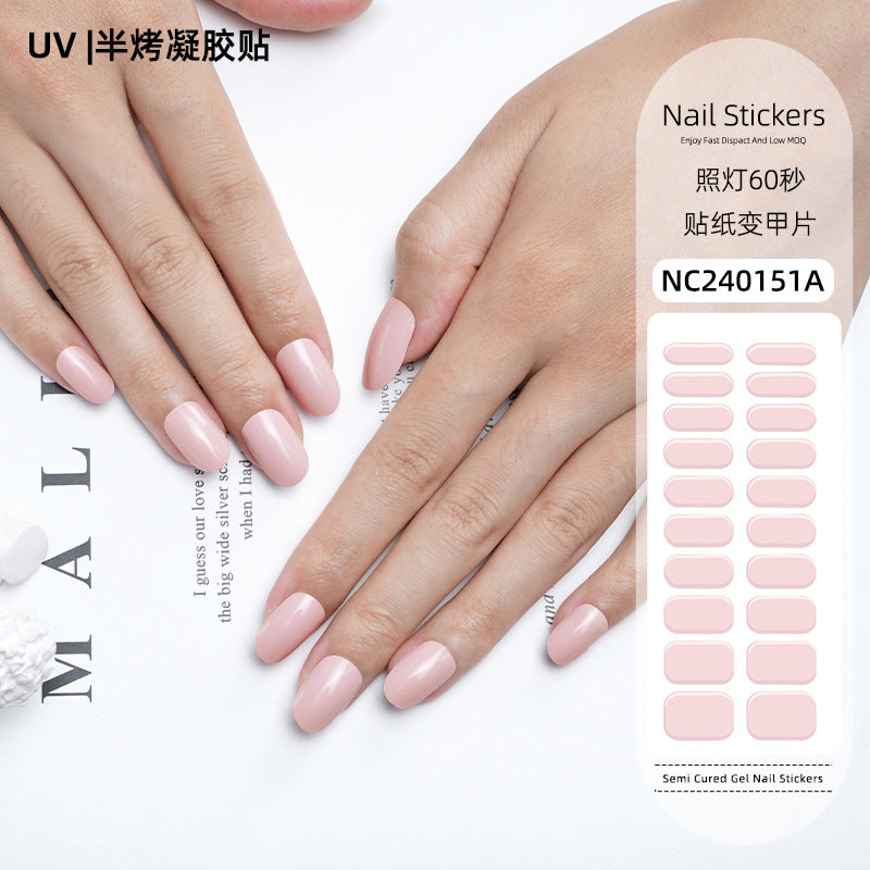 Zhengxiang factory customized korean solid color gel nail stickers uv light therapy semi-cured nail art stickers wholesale amazon