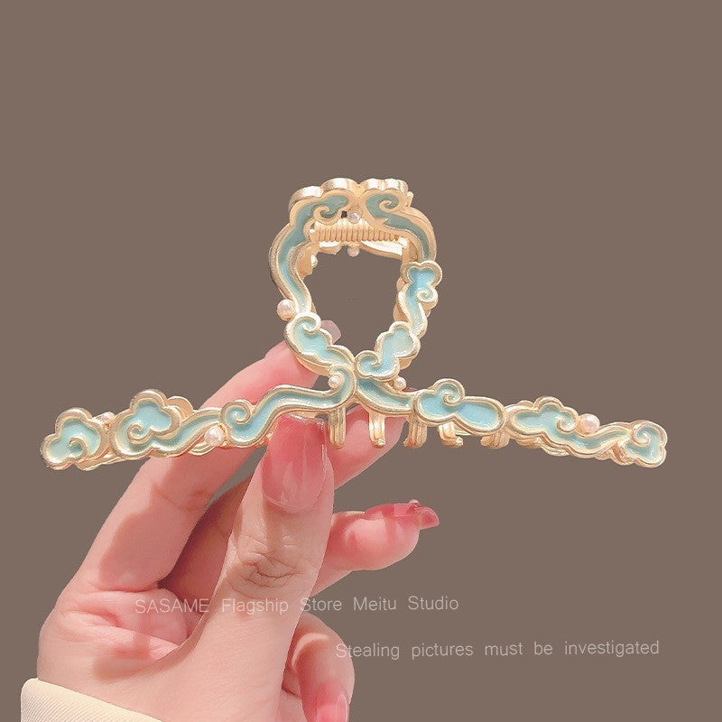 Ancient style blue auspicious cloud large clip new chinoiserie women's hair accessories clip cheongsam back of head hair clip large shark clip