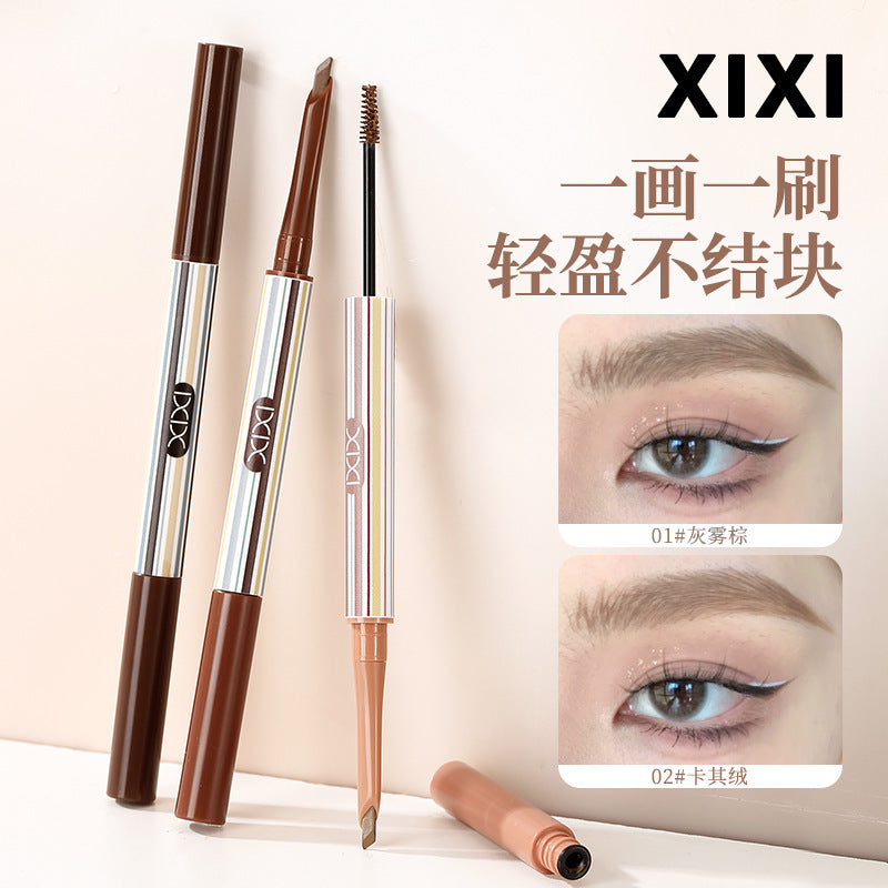 Cosmetic xixi double-ended volumizing velvet eyebrow pencil - waterproof, sweat-proof, natural 3d wild brow pen & tinted brow mascara 2-in-1