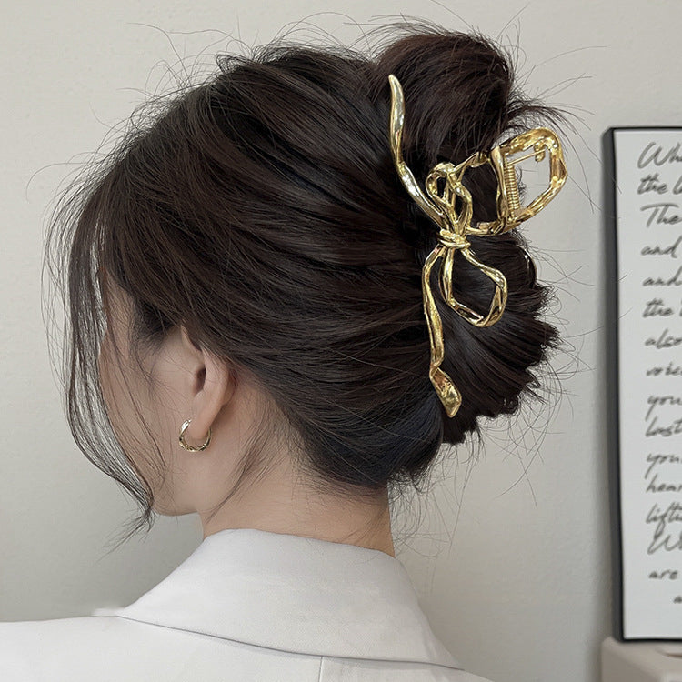 Simple bow hair clip for women's back of head 2024 new style hair volume large shark clip headwear