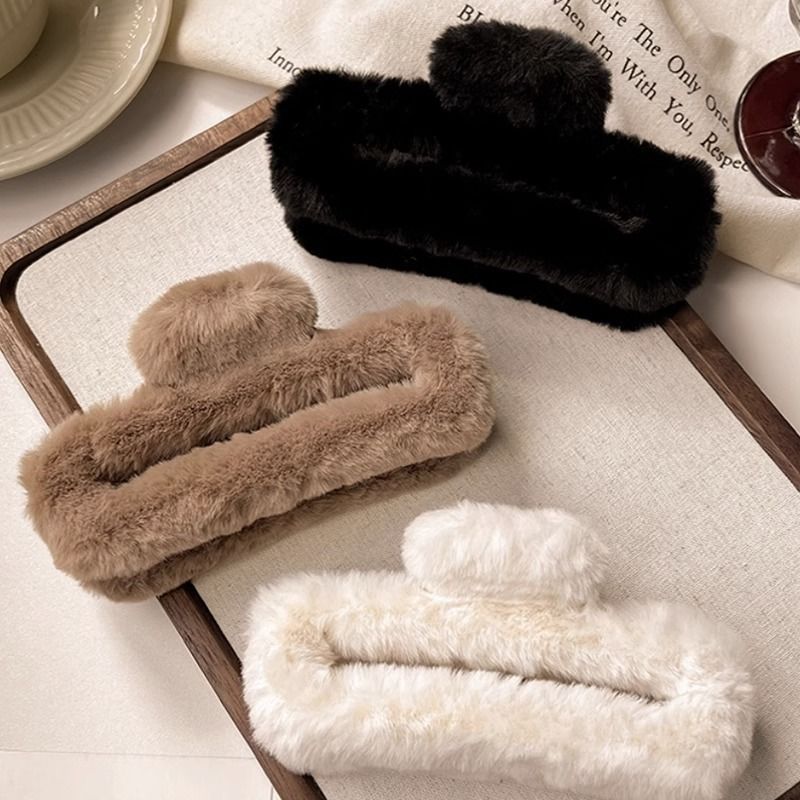 Fall and winter gripper coffee color large square stuffed hair clip for women's back of head hair clip shark clip hairpin headwear