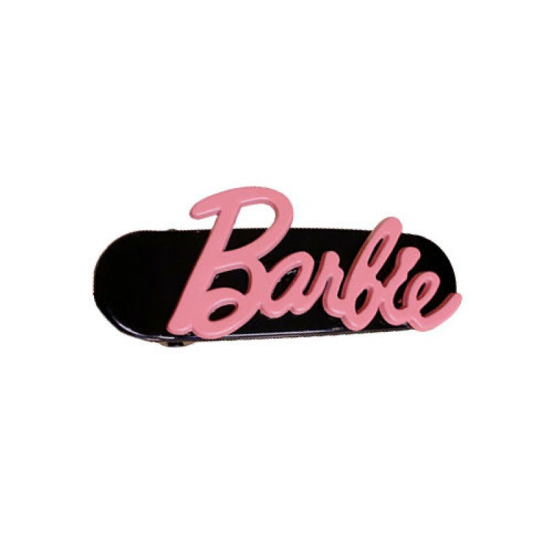 High-end sweet and cool girl style, earthy barbie pink and black elegant girl side bangs and broken hair duckbill clip