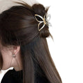 Half-tied hair cut out metal medium-sized gripper for women's high ponytail exquisite back hairpin classy elegant shark clip