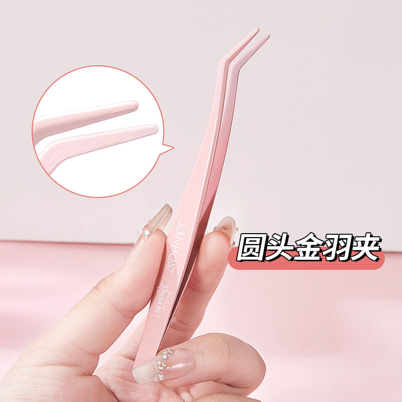 Jonbos anti-stick false eyelash tweezers - eyelash extension applicator, golden feather lash curler, beauty makeup tool
