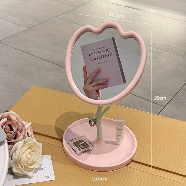 Tulip flower desktop makeup mirror - perfect for dorms, home, and vanity tables - includes storage - plastic mirror
