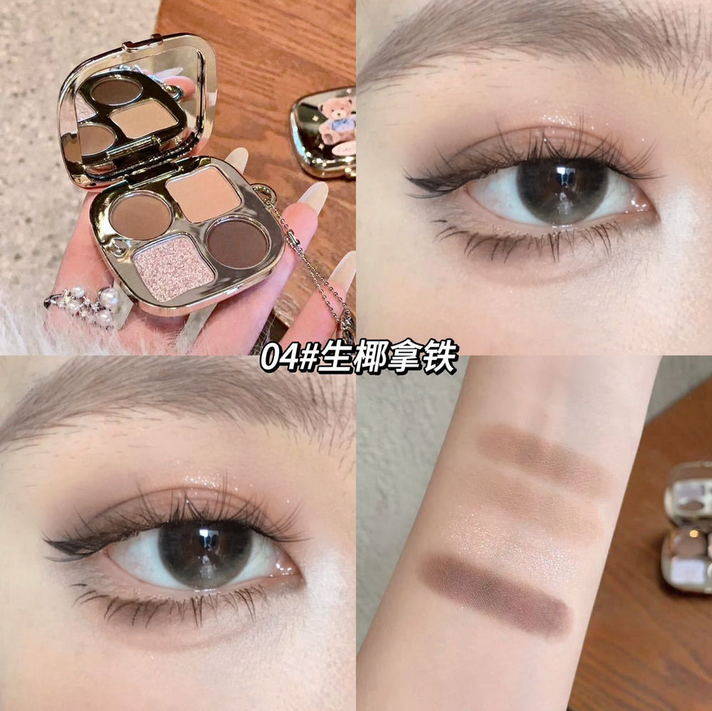 Kakashow light & shadow bear eyeshadow palette - 4 colors: shimmer, fine glitter, matte, waterproof, everyday earth tones