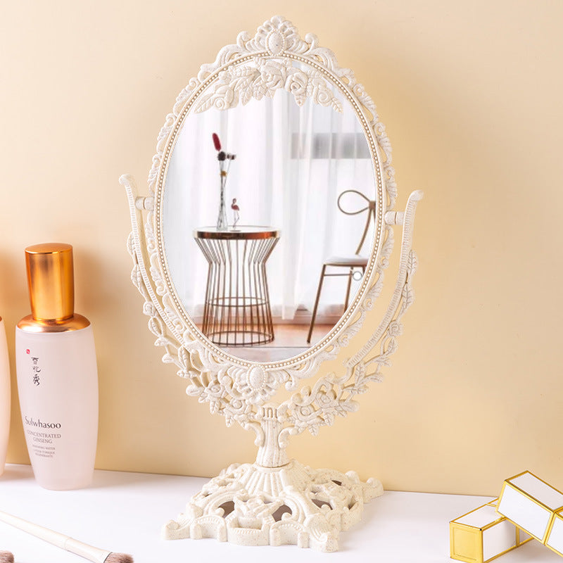 Cosmetic mirror desktop tabletop for home plastic double-sided mirror dormitory storage rotatable european style home glass mirror