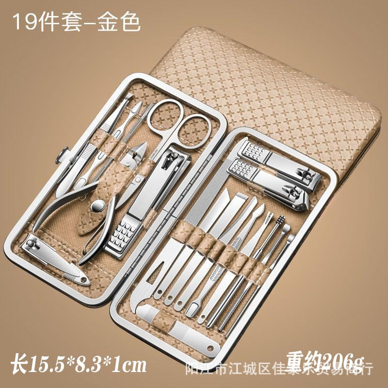 19-piece nail care set - complete stainless steel nail clipper kit with cuticle nippers, earwax removal tool, and manicure tools for ingrown toenail treatment