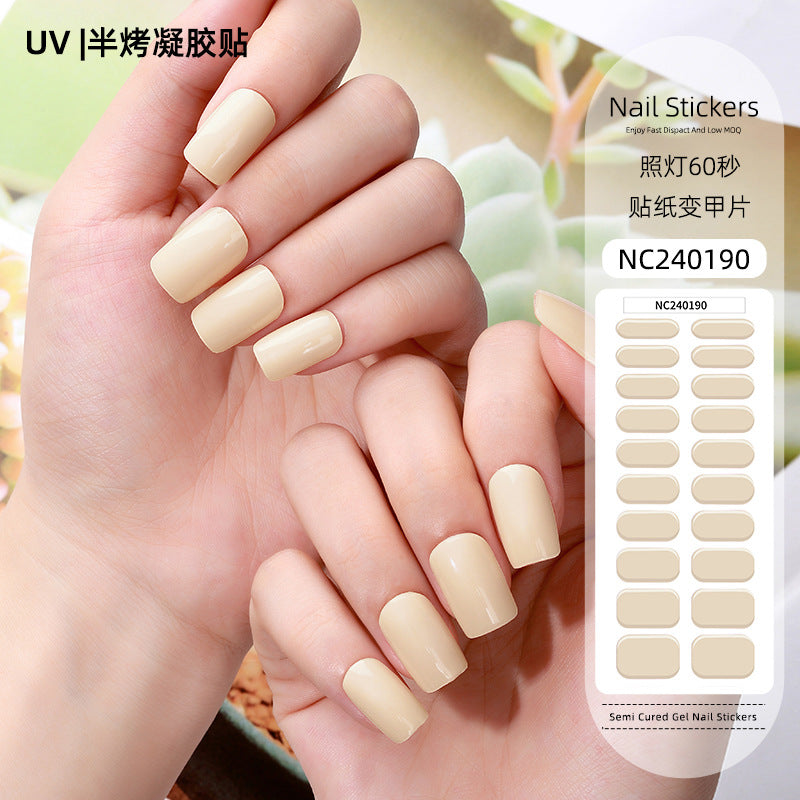 Zhengxiang factory customized korean solid color gel nail stickers uv light therapy semi-cured nail art stickers wholesale amazon