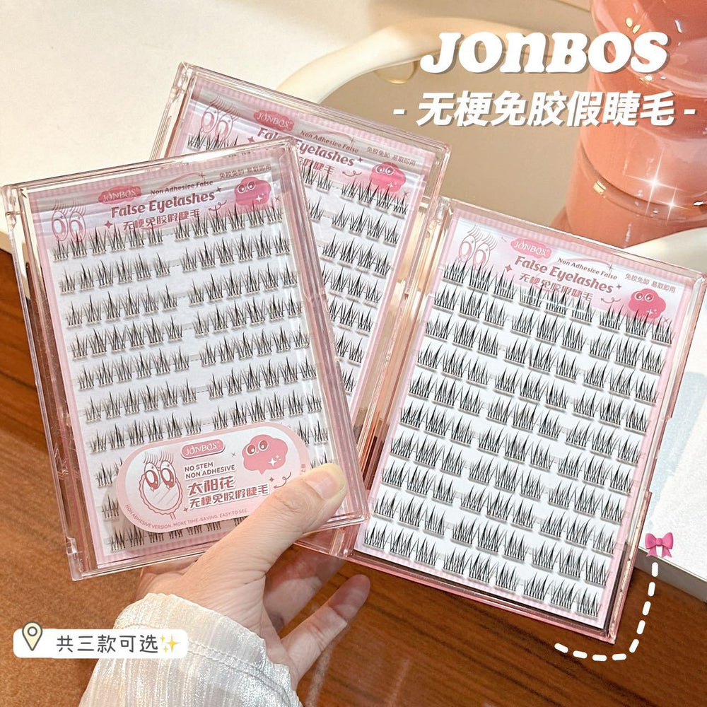Jonbos glue-free, stemless false eyelashes - natural, double-tipped sunflower style - no glue needed, segmented, realistic faux lashes