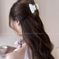 Retro french polka dot champagne color gripper elegant back of the head hair shark clip girl bows one-word clip