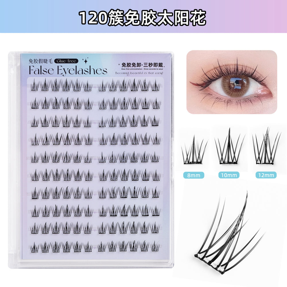 Customized* qingdao pingdu glue-free false eyelashes nature self-adhesive mixed large-capacity fox false eyelashes single cluster wholesale