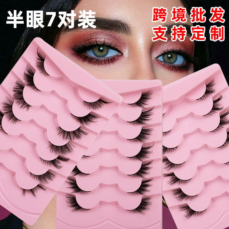 Export half-eye oblique flying style best selling elongated eye corners naturally enlarge both eyes sweet and cool style fox style fake eyelashes hard stem