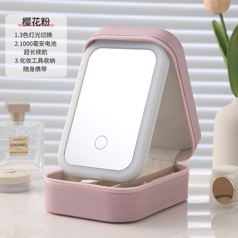 Cosmetic mirror box all-in-one dressing table dressing mirror girl smart portable glass mirror with led light