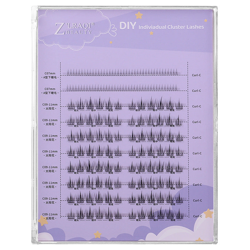 Segmented false eyelashes without glue, flat single cluster black stem, natural slender artificial fox style false eyelashes glue style