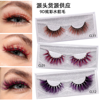 Export colorful false eyelashes 9d colorful mink hair exaggerated thick transparent stem exaggerated stage makeup eyelashes