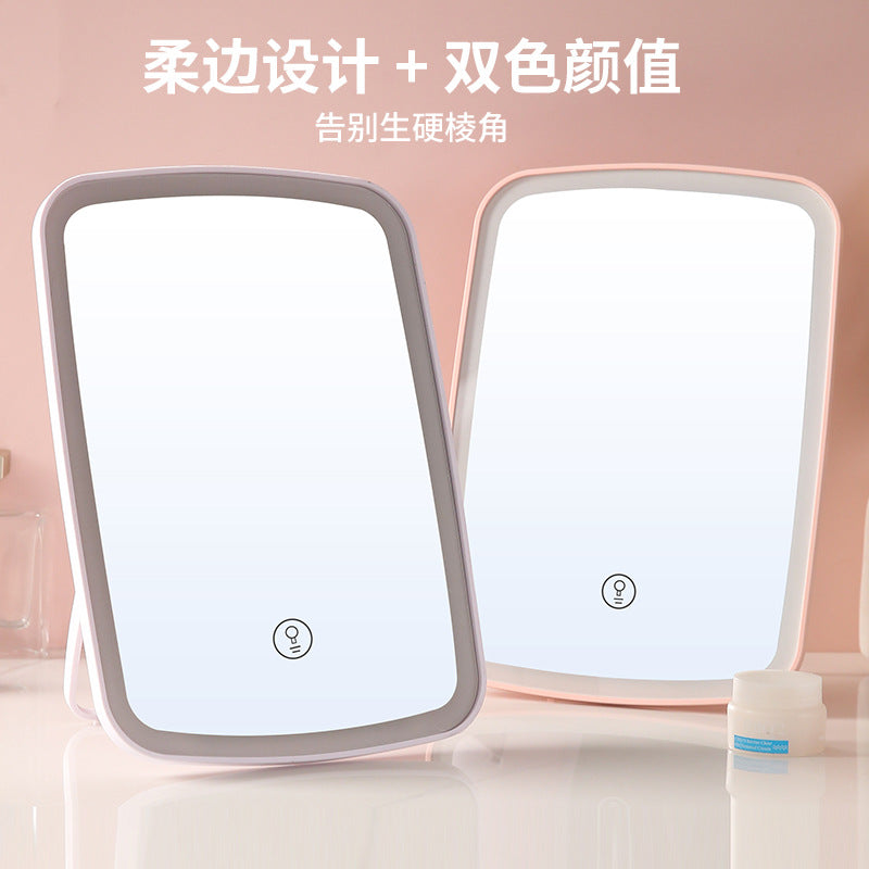 Led makeup mirror with light, storage, and fill light - vanity mirror for dorm, home, desktop, glass, and household use - led mirror