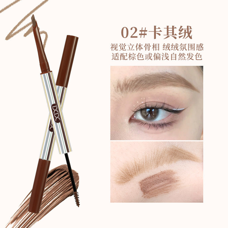 Cosmetic xixi double-ended volumizing velvet eyebrow pencil - waterproof, sweat-proof, natural 3d wild brow pen & tinted brow mascara 2-in-1