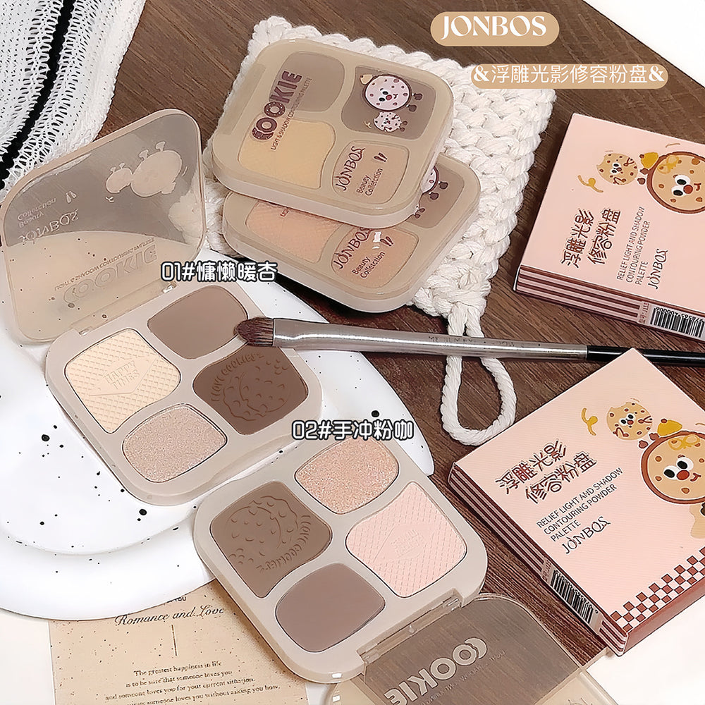 Jonbos embossed light and shadow quad contour palette - all-in-one sculpting, highlighting, and contouring set