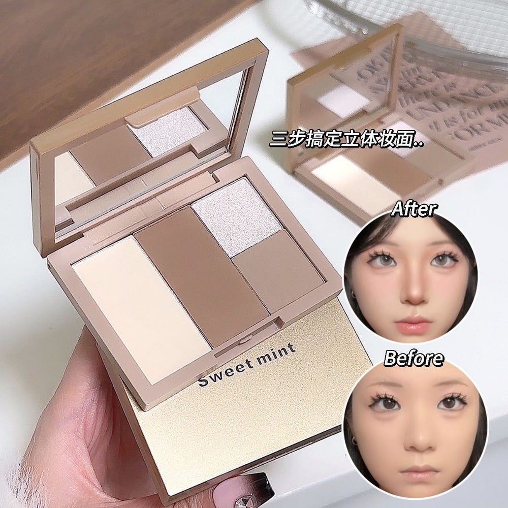 Sweet mint multi-purpose all-in-one palette: highlight, contour, and sculpting palette for face, nose, and all over