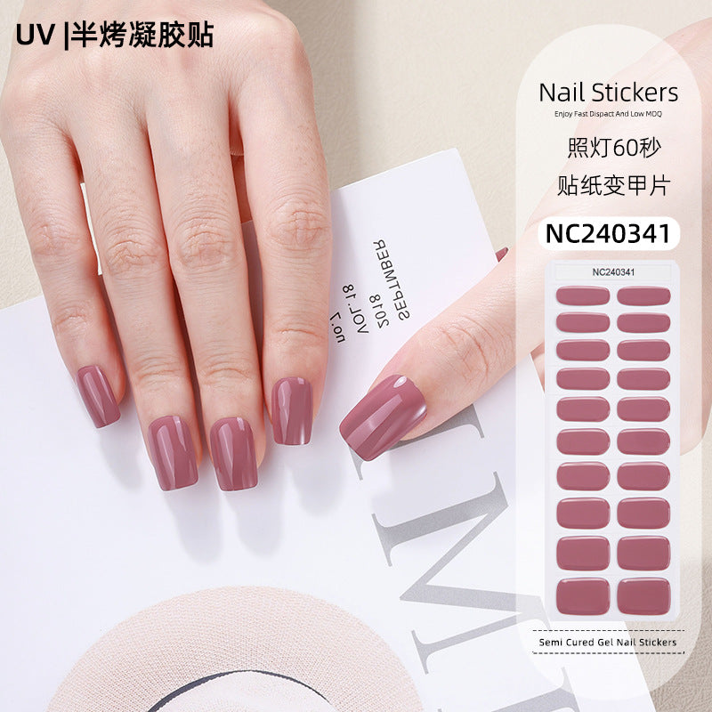 Zhengxiang factory customized korean solid color gel nail stickers uv light therapy semi-cured nail art stickers wholesale amazon