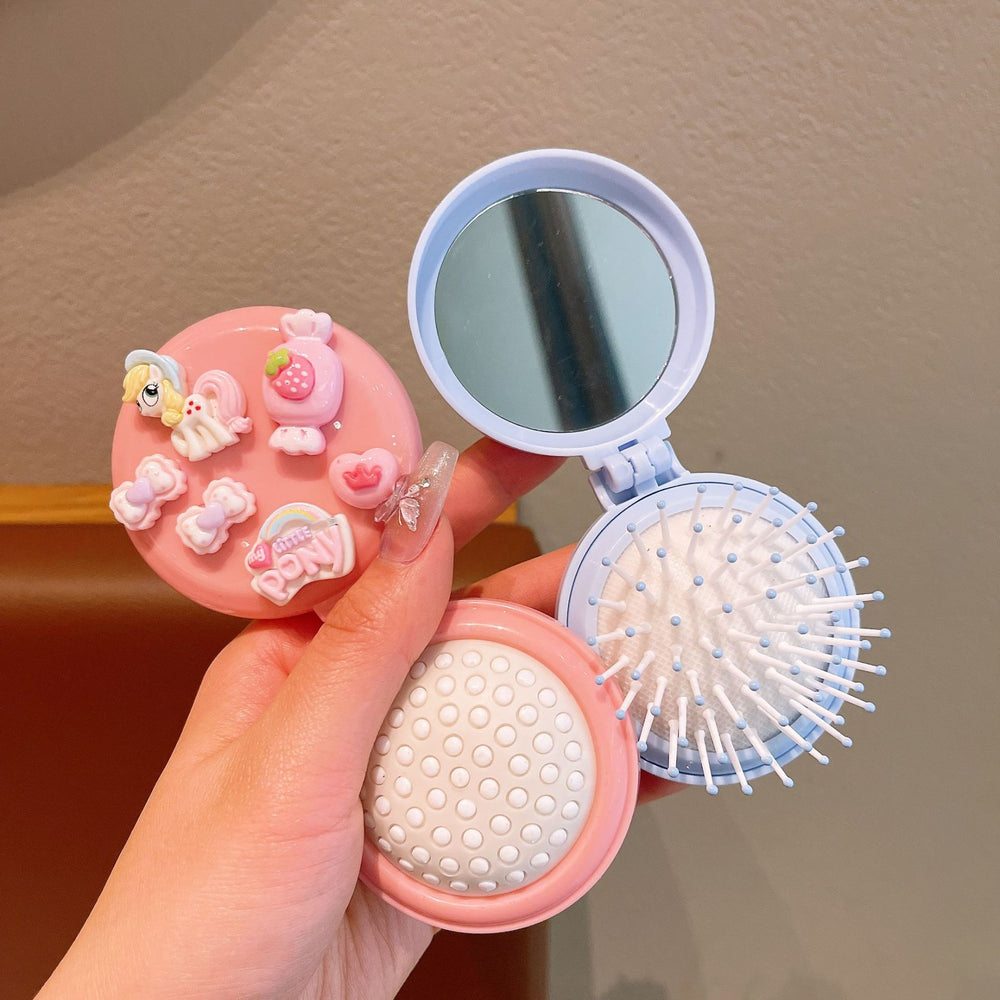 Foldable air cushion comb pony massage comb air cushion comb mini portable small comb round mirror comb portable comb