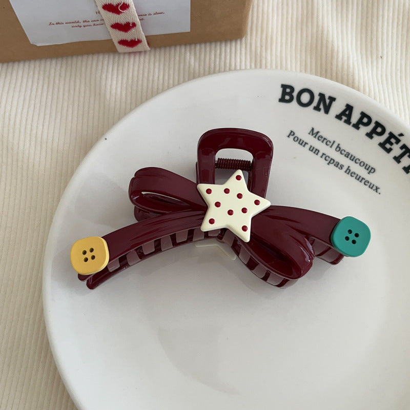 Interesting contrast color polka dot star button clip large bows shark clip half-tied hair clip hair volume hair clip
