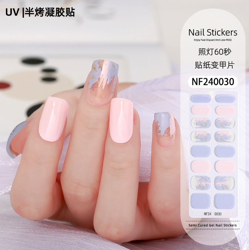Zhengxiang custom gel nail stickers - european & american style glitter, cat eye, uv light curing, semi-cured nail stickers - waterproof, cross-border wholesale