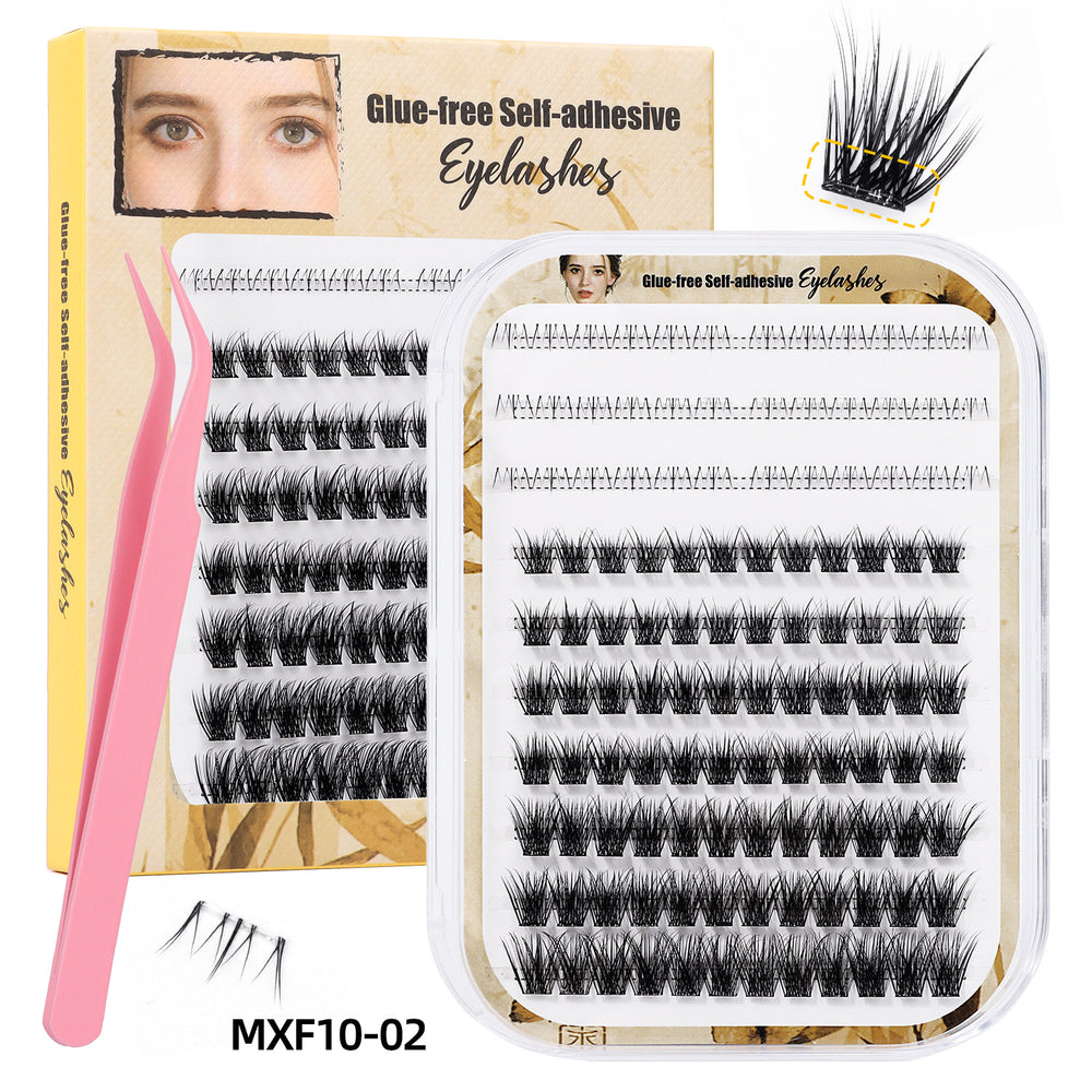Export style segmented glue-free false eyelashes 10 rows of hard stems thick and thick hair european and american glue-free glue set curling