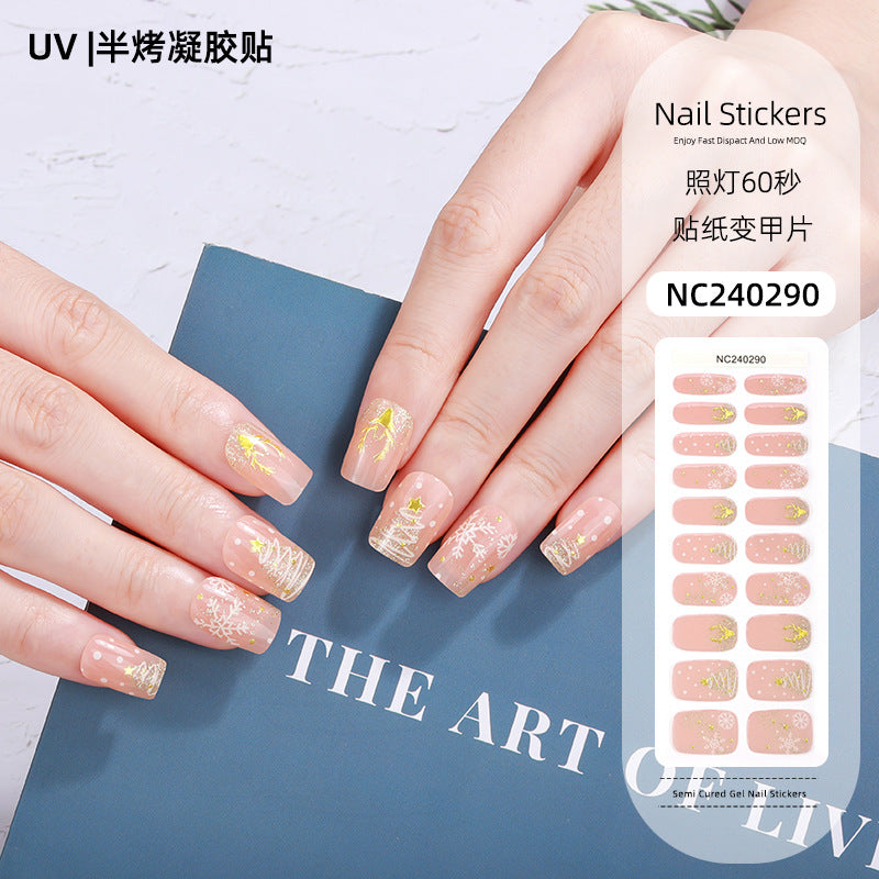 Zhengxiang custom christmas gel nail stickers - cartoon snowflake plaid european & american cross-border uv semi-cured nail decals