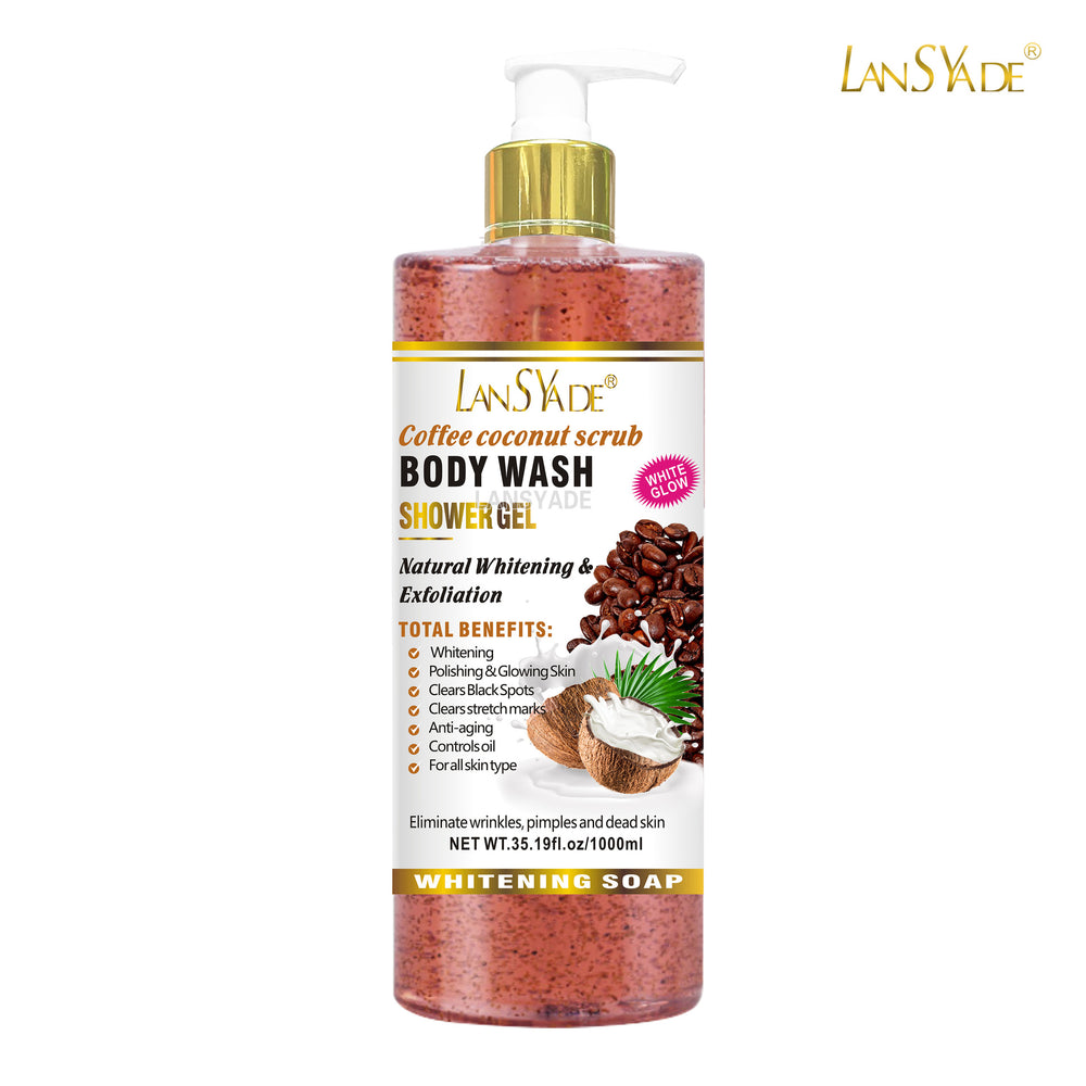 English body wash 1000ml scrub shower gel brightens skin, removes blackness, silky skin, rich foam, exfoliates