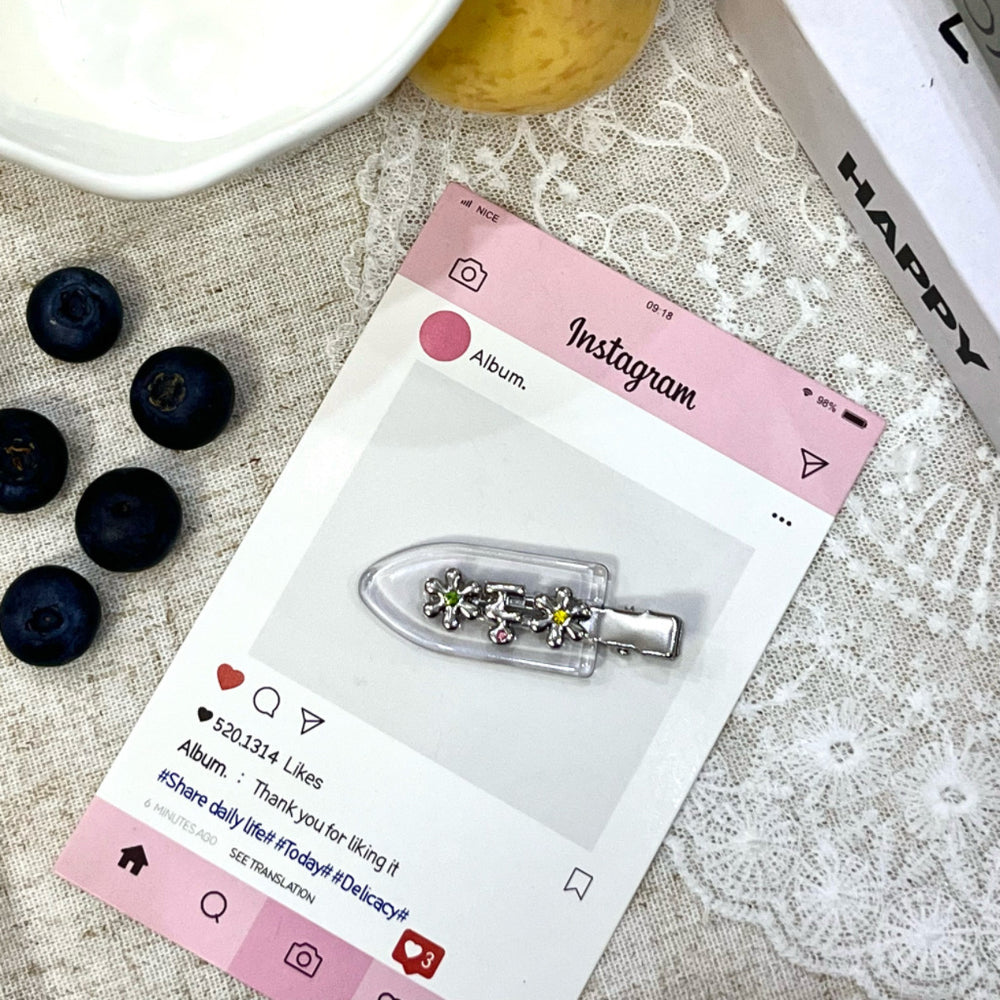 Korean dongdaemun new blue floral hair clip - side bangs duckbill clip - sweet & girly hair accessory