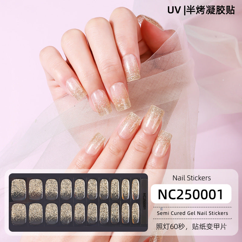 Zhengxiang customized gel manicure stickers waterproof aurora onion powder ice transparent cross-border european and american uv semi-baked and semi-cured nail stickers