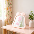 Bowknot plastic desktop makeup mirror - home beauty touch-up mirror - cute glass storage folding mirror