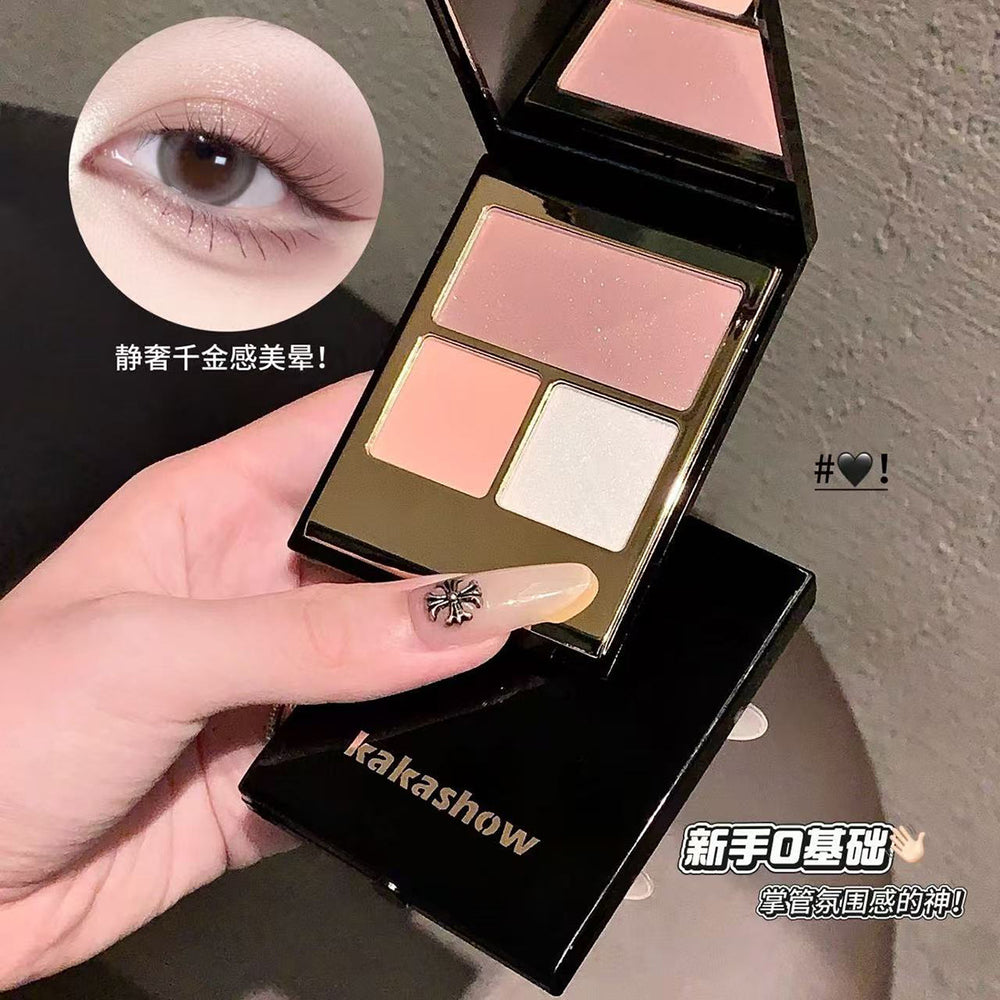 Kakashow aurora shimmer tri-color eyeshadow palette - matte, shimmer, and fine glitter - everyday versatile earth tones