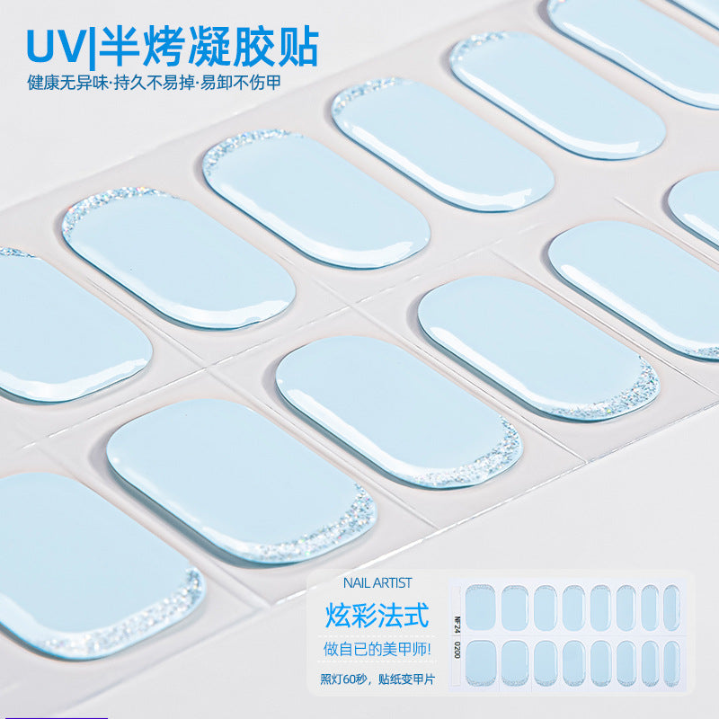 Zhengxiang customized french gel nail art stickers ice transparent solid color ins cross-border uv phototherapy semi-cured nail stickers wholesale