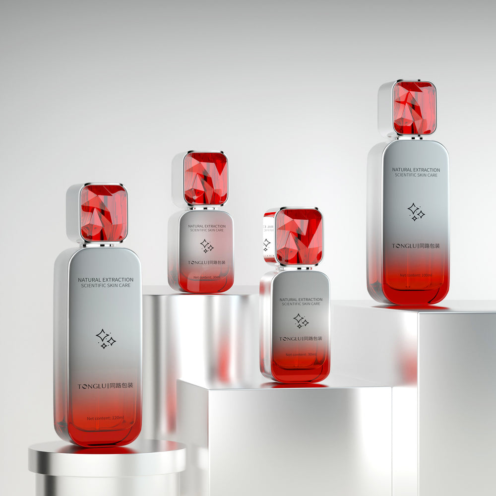 Cosmetic glass bottle set packaging: 120ml press-type lotion & serum glass bottles, 30ml stock solution & essential oil bottles