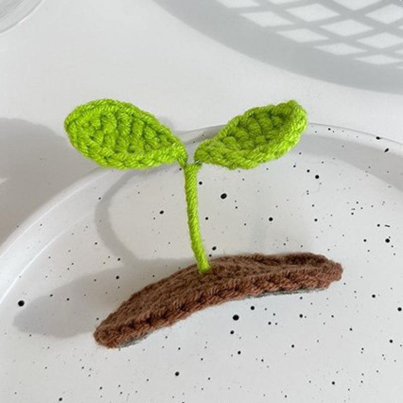 Wholesale mini grass bean sprout green leaf hair clips - knitted yarn 3d cute creative bangs funny hair clips bb clips for women