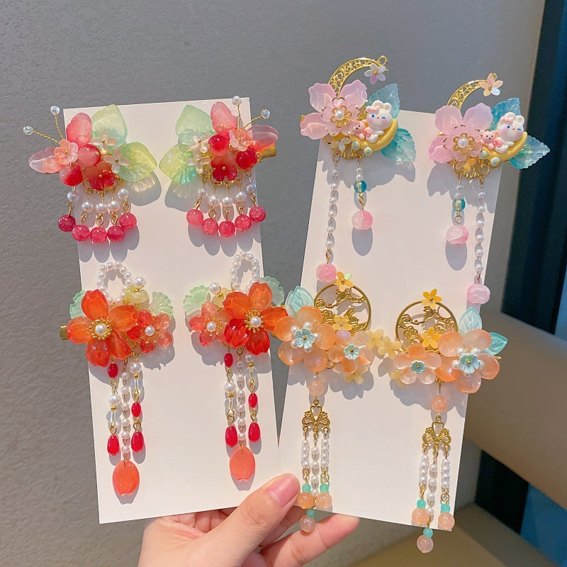 New arrival: exquisite chinese style hair accessories for little girls - ancient costume & hanfu headwear, light-up & glowing, mid-autumn festival glass hair clips (pair)