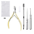 Gold cuticle nippers + steel cuticle pusher + nail file + cuticle pusher + white pearlescent pouch