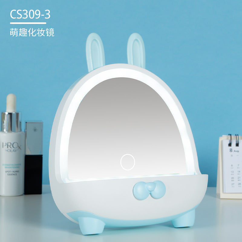 Cute makeup mirror portable mirror led rechargeable makeup mirror with light plastic storage home desktop home mirror