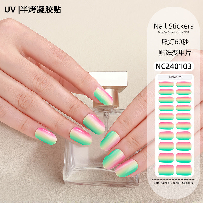 Zhengxiang customized gel manicure stickers korean uv semi-baked semi-cured nail stickers cross-border gradient manicure stickers wholesale